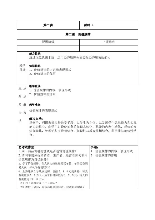经济政治与社会 第二课价值规律