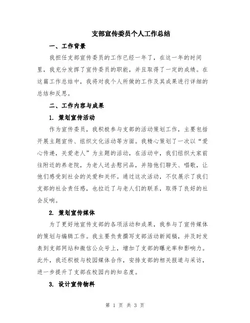 支部宣传委员个人工作总结