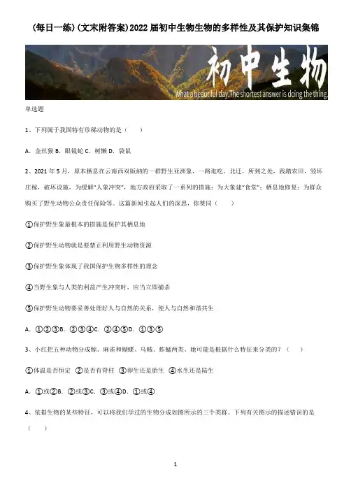 (文末附答案)2022届初中生物生物的多样性及其保护知识集锦