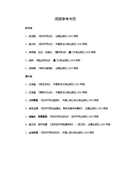知识产权法阅读参考书目