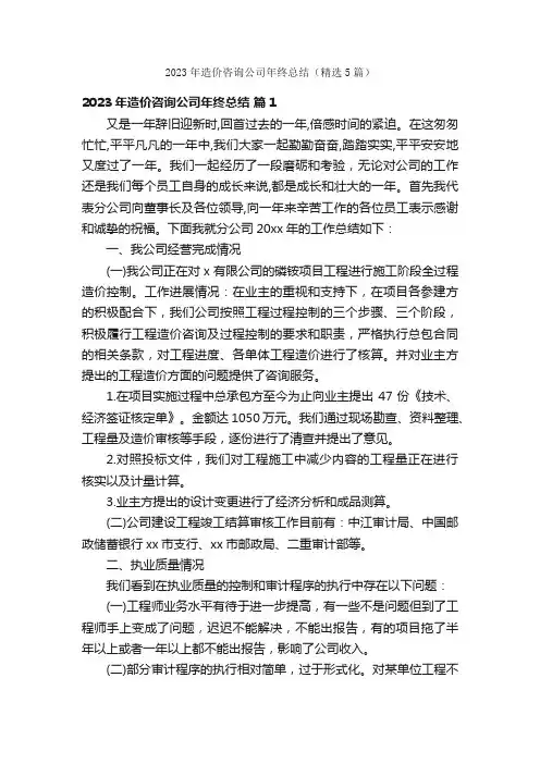 2023年造价咨询公司年终总结（精选5篇）