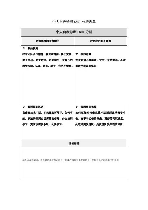 平凉七中毕菁自我诊断分析表
