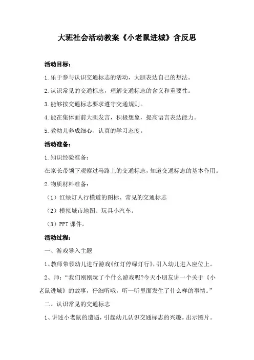 大班社会活动教案《小老鼠进城》含反思