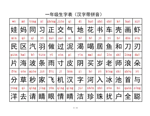 北京课改版一年级下册生字表(汉字带拼音)