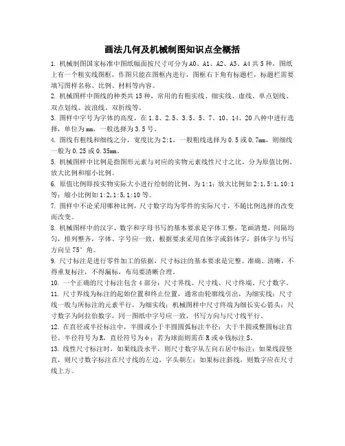 工图画法几何及机械制图知识点复习汇总全概括