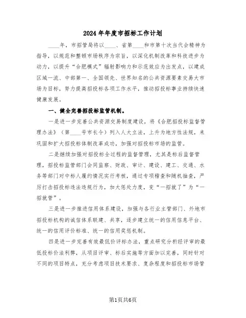 2024年年度市招标工作计划(二篇)