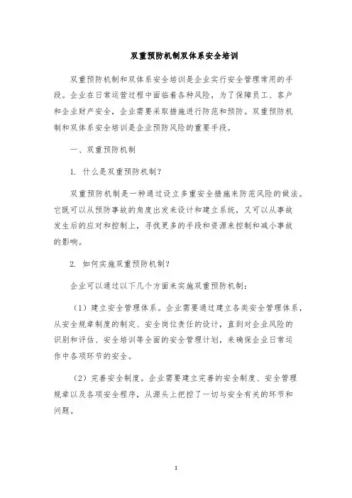 双重预防机制双体系安全培训