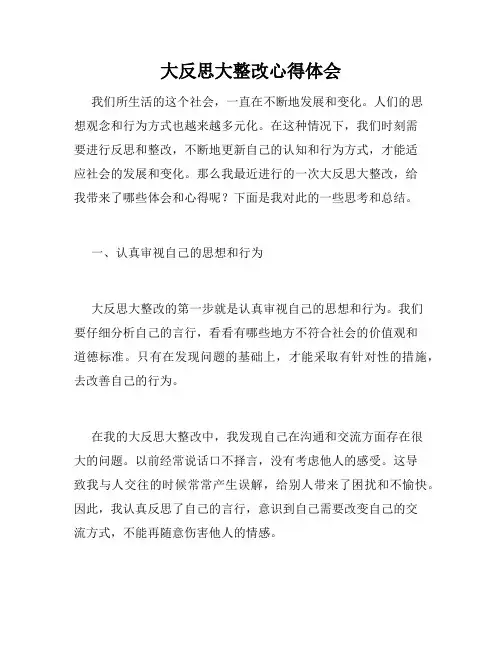 大反思大整改心得体会