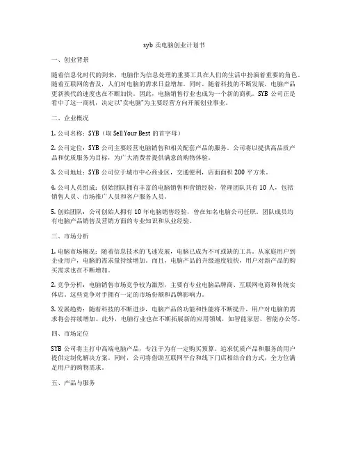 syb卖电脑创业计划书