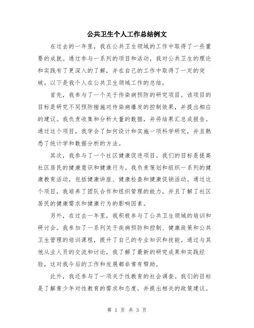 公共卫生个人工作总结例文