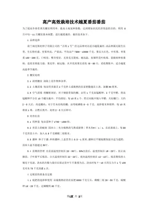 高产高效栽培技术越夏番茄番茄