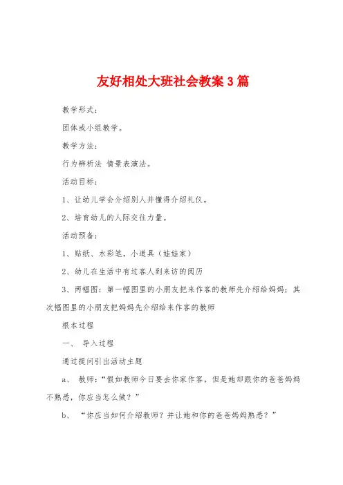 友好相处大班社会教案3篇