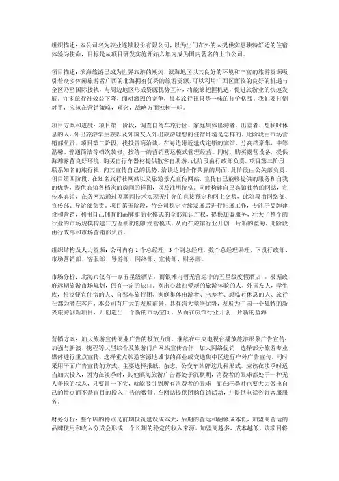 旅游行业电子商务项目商业计划书