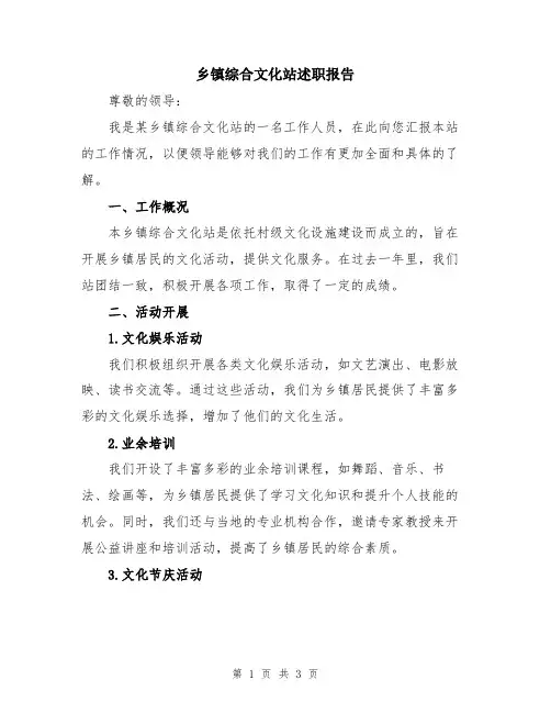 乡镇综合文化站述职报告