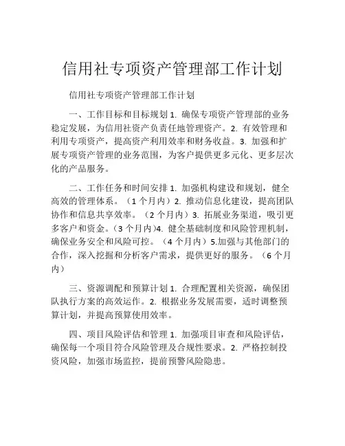 信用社专项资产管理部工作计划