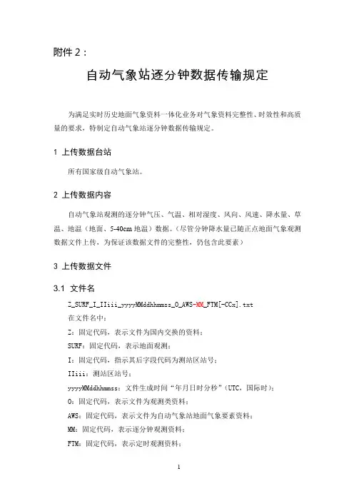 自动气象站逐分钟数据传输规定