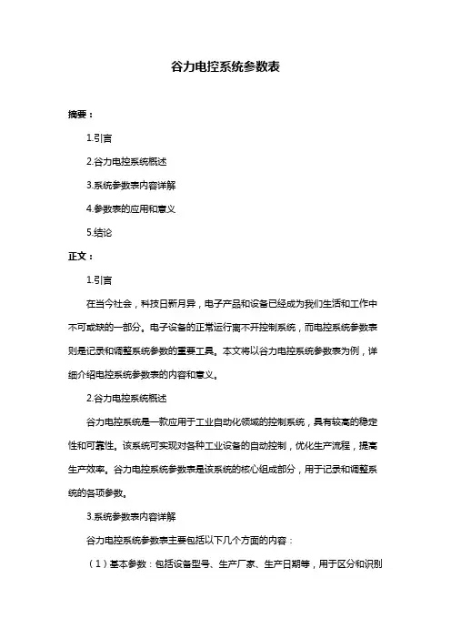 谷力电控系统参数表