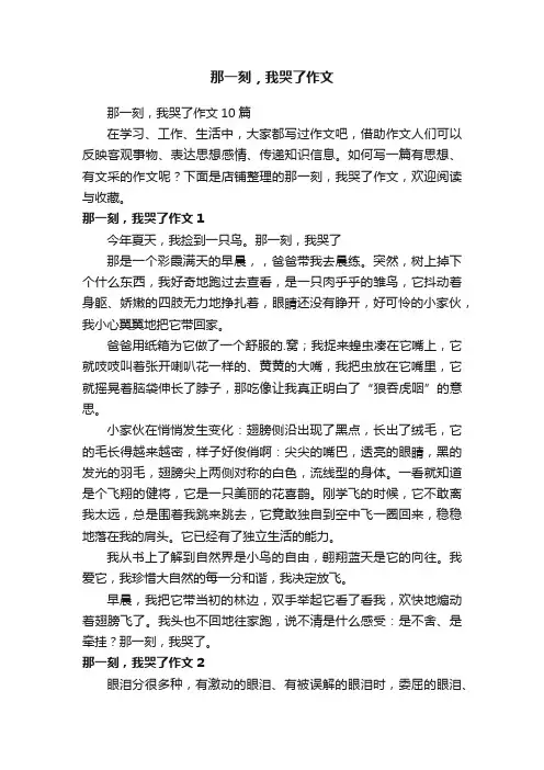 那一刻，我哭了作文