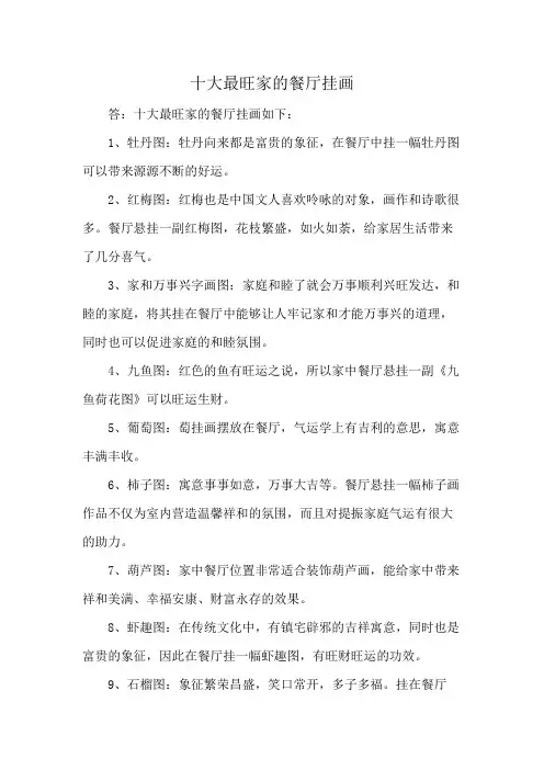 十大最旺家的餐厅挂画