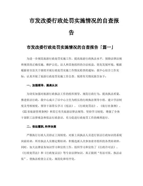 市发改委行政处罚实施情况的自查报告