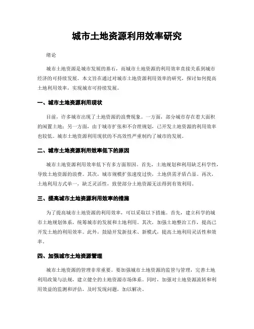 城市土地资源利用效率研究