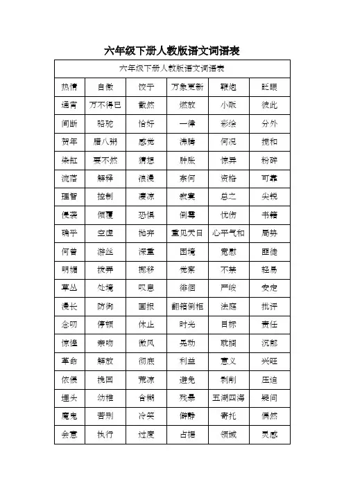 六年级下册人教版语文词语表