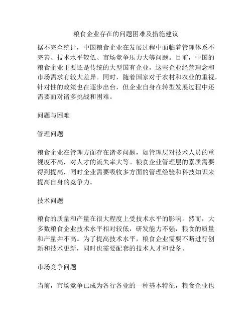 粮食企业存在的问题困难及措施建议