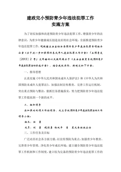 建政完小预防青少年违法犯罪工作实施方案