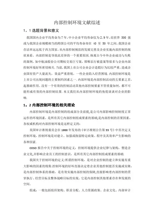 内部控制环境文献综述