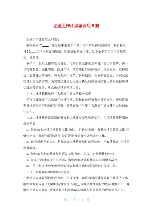 企业工作计划怎么写5篇