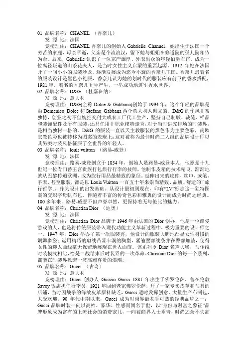 一些世界知名服饰品牌来源与介绍