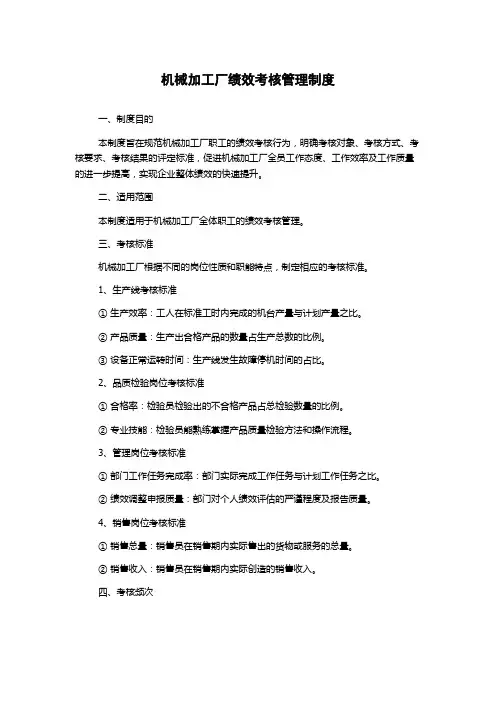 机械加工厂绩效考核管理制度