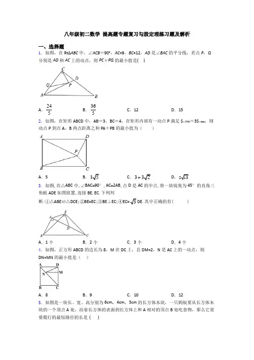 八年级初二数学 提高题专题复习勾股定理练习题及解析
