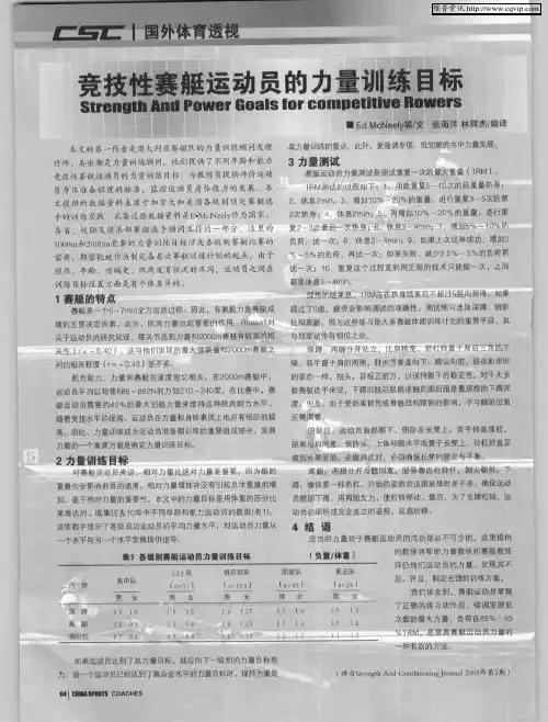 竞技性赛艇运动员的力量训练目标