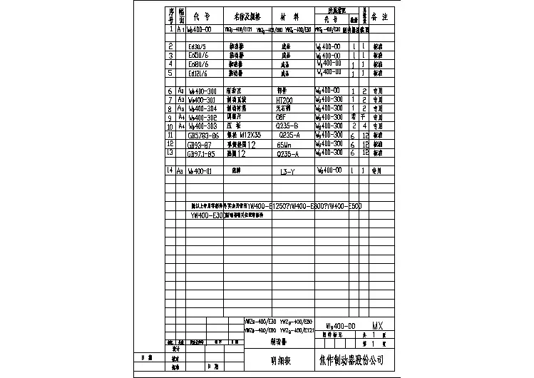 明细装配图YWZ9-400