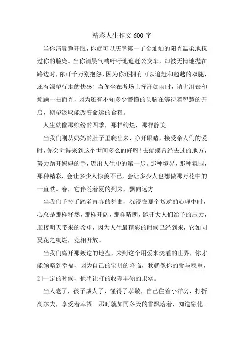 精彩人生作文600字