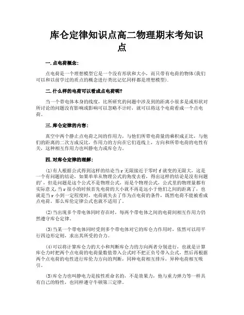 库仑定律知识点高二物理期末考知识点
