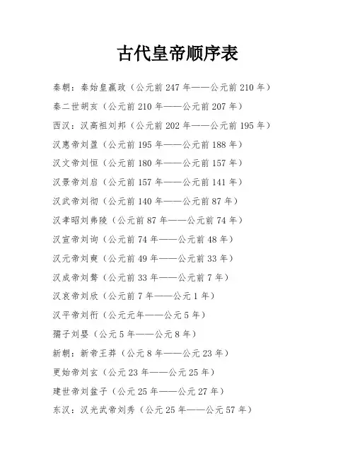 古代皇帝顺序表