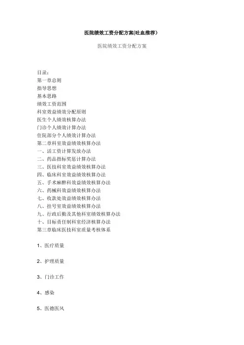 医院绩效工资分配方案【模板范本】