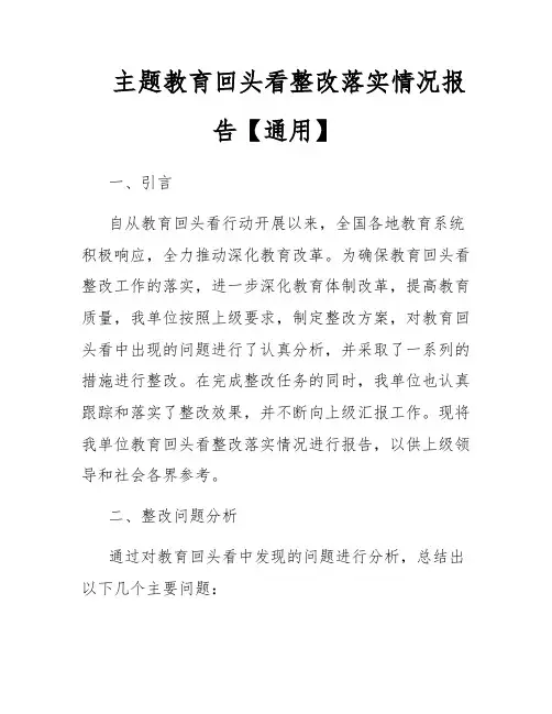 主题教育回头看整改落实情况报告【通用】