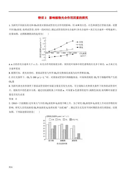 2020版高考生物二轮专题复习 加试选择题对点特训2 影响植物光合作用因素的探究