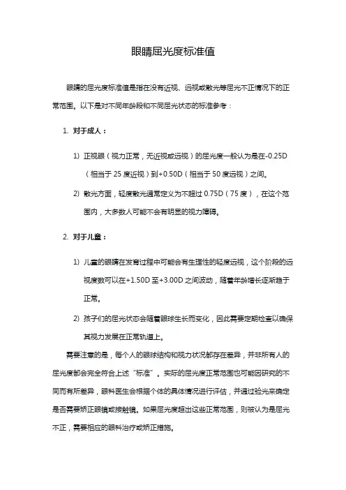 眼睛屈光度标准值