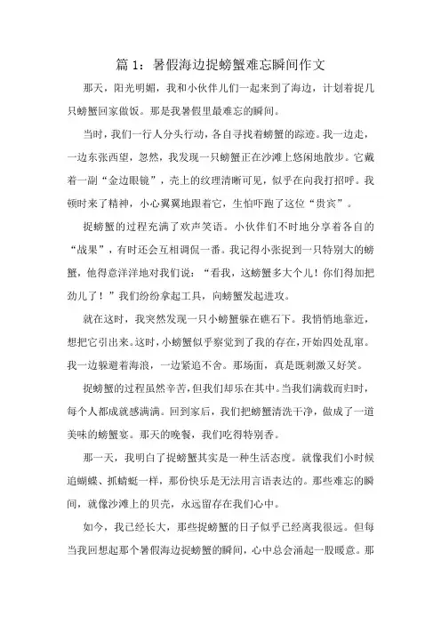 暑假海边捉螃蟹难忘瞬间作文精选10篇