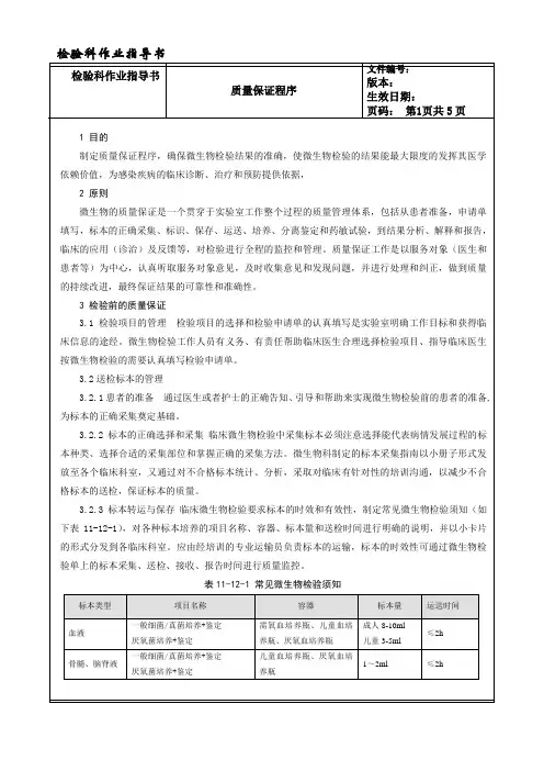 109 质量保证程序---检验科作业指导书
