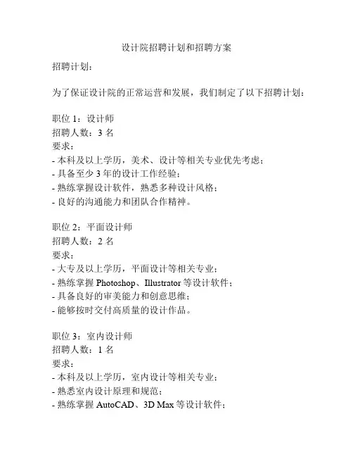 设计院招聘计划和招聘方案