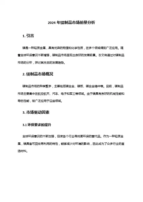 2024年镁制品市场前景分析