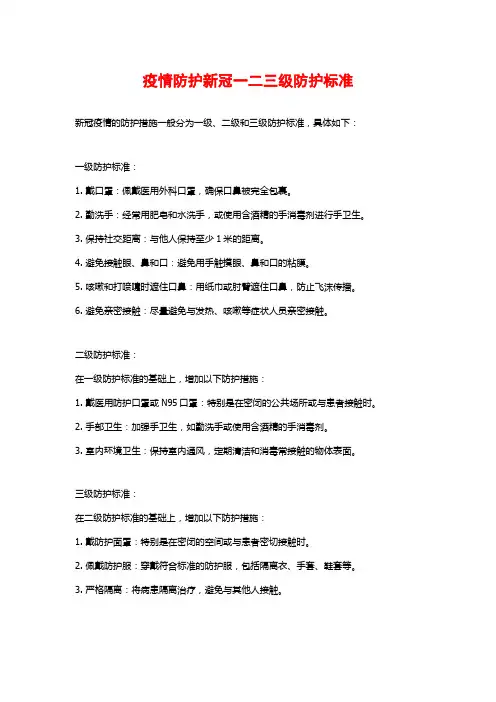 疫情防护新冠一二三级防护标准
