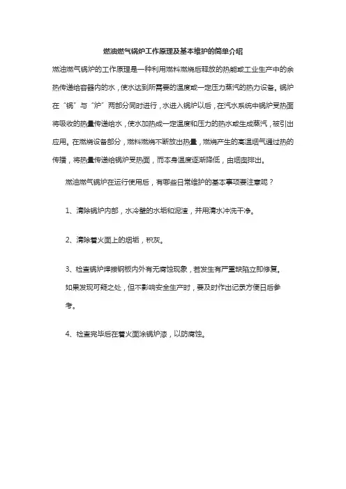 燃油燃气锅炉工作原理及基本维护的简单介绍
