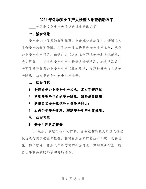2024年冬季安全生产大检查大排查活动方案