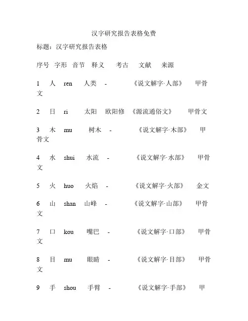 汉字研究报告表格免费